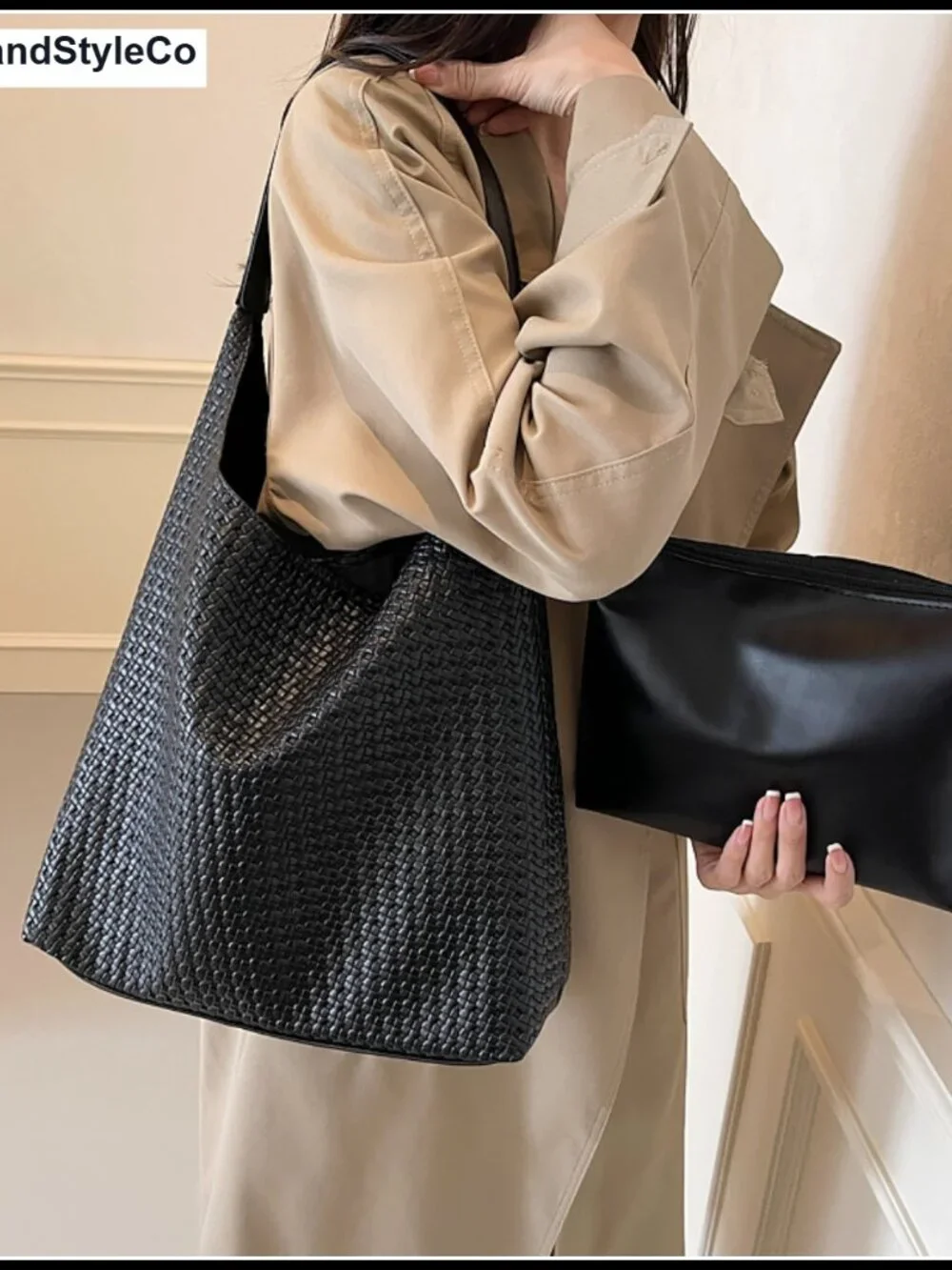 Woven Tote Bag for Women, Large Capacity Vegan Leather Hobo Shoulder Bag